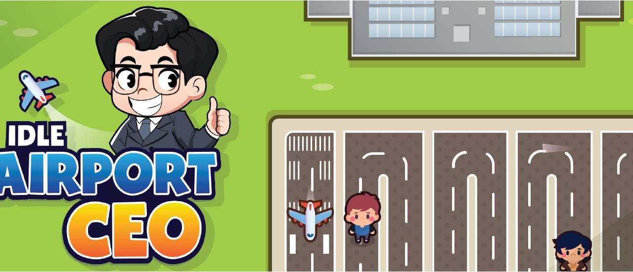 Idle Airport CEO gameplay screenshot showing key features and visual style